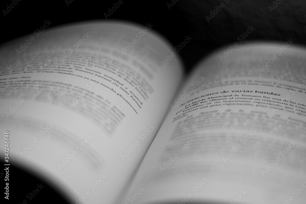 Libro con letras negras.