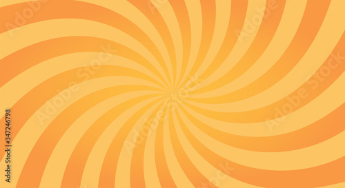Sunburst background with yellow ray. Spiral curved rotating background with rays.