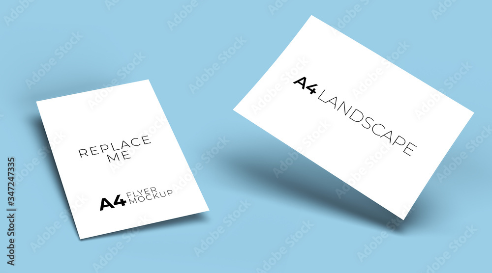 MOCKUP A4 format flyer mockup floating with shadow MOCKUP A4 format flyer mockup floating with shadow