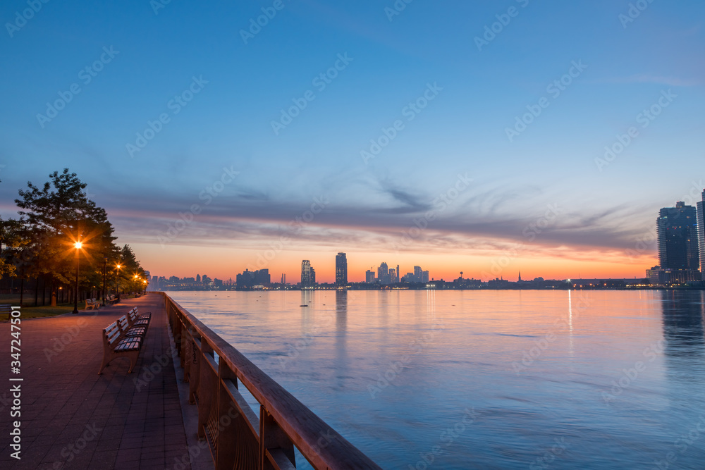 Panoramic View of Manhattan Park With Beatiful Skyline During Early Sunrise
