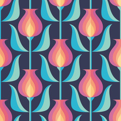 Keuken achterwand Jaren 50 patronen Bloemen en bladeren retro motief  © Oxana