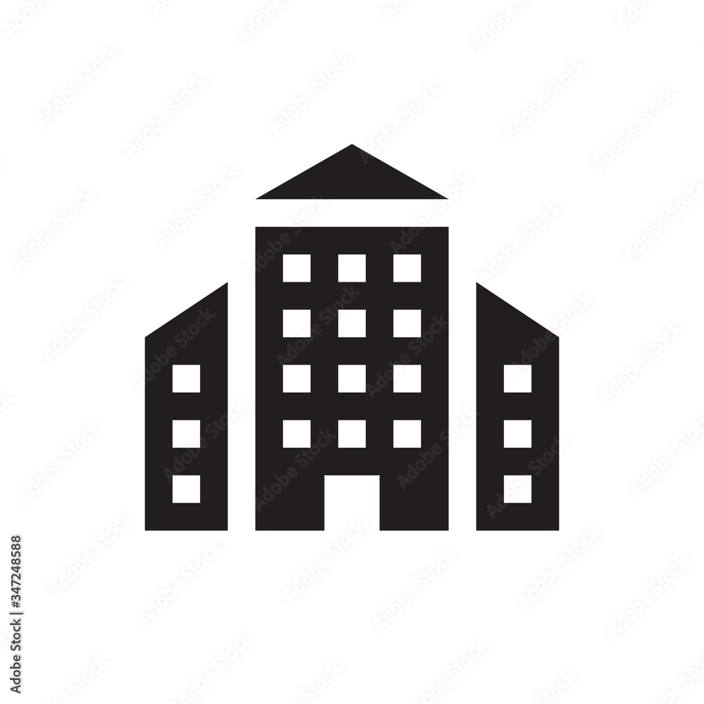 Building hoise - concept black icon design. Build architecture sign. Real estate insignia. Property management symbol. Vector illustration. 
