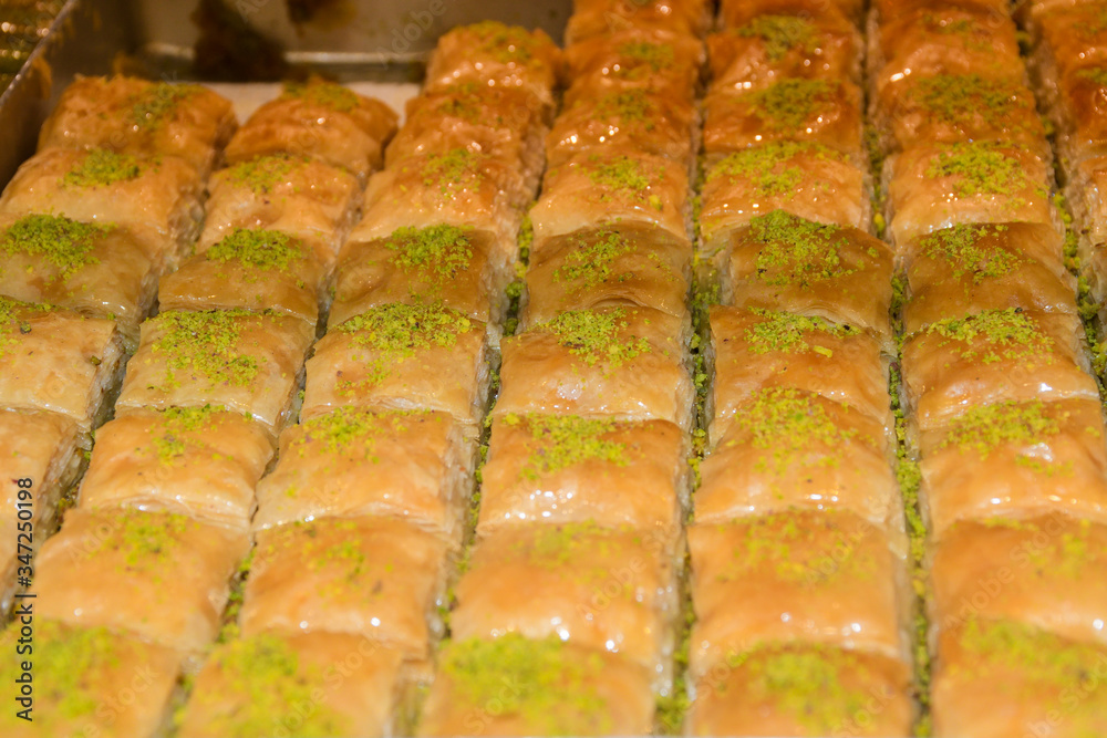Traditional baklava sweet dessert delights, cataif pastry. Fresh Food Buffet Brunch Traditional baklava sweet dessert delights, cataif pastry. Fresh Food Buffet Brunch
