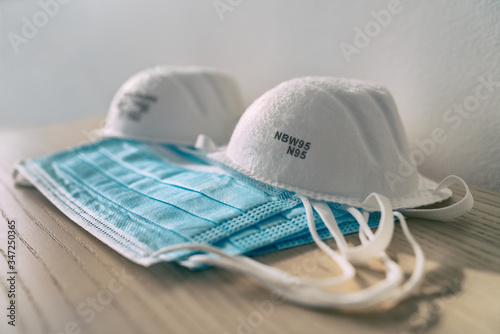 Corona virus prevetion face mask protection N95 masks and medical surgical masks at home .
