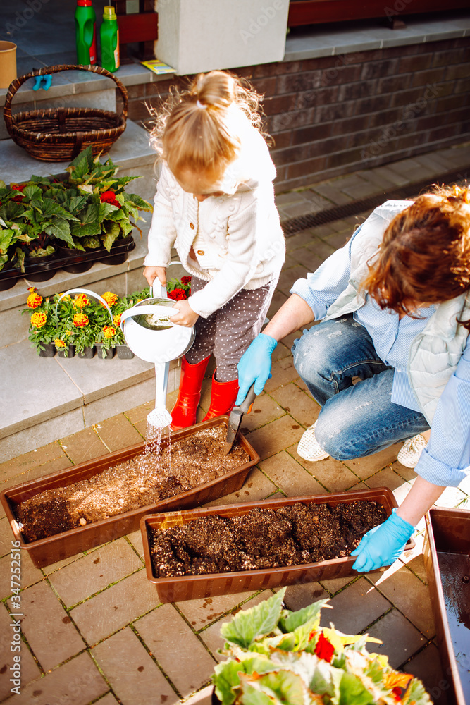 Φωτογραφία Happy grandmother with her little granddaughter gardening in a backyard