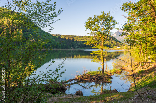 Fototapeta Naklejka Na Ścianę i Meble -  Lake Monticolo in the municipality of Appiano in the Bolzano area of Italian South Tyrol.