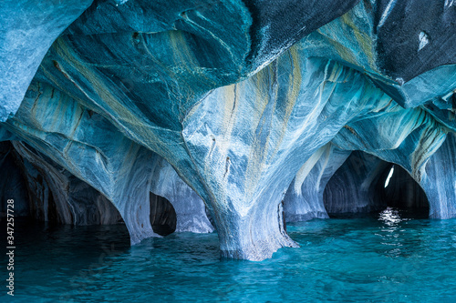 Natural landmark Marble Caves (Spanish: Cuevas de Marmol ) on General Carrera Lake in Chile, Patagonia, South America.