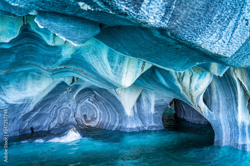 Natural landmark Marble Caves (Spanish: Cuevas de Marmol ) in the General Carrera Lake in Chile, Patagonia, South America. photo