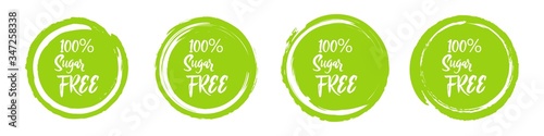 Set of round green sugar free labels. Vector illustration.