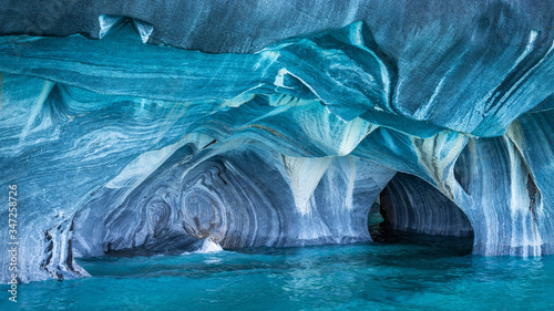The Marble Caves (Spanish: Cuevas de Marmol ), a series of naturally sculpted caves in the General Carrera Lake in Chile, Patagonia, South America. photo