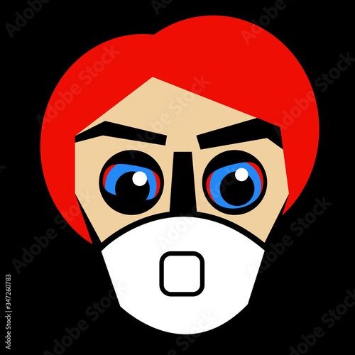 Cartoon Character Head In Medical Mask Vector