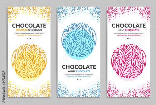 Colorful packaging design of chocolate bars. Vintage vector ornament template. Elegant, classic elements. Great for food, drink and other package types. Can be used for background and wallpaper.