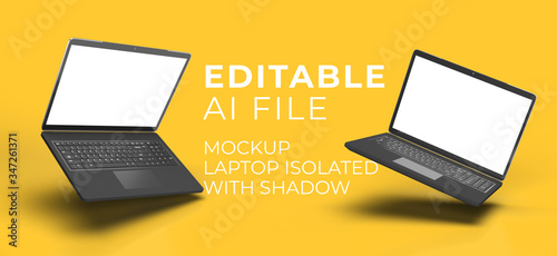 FLOATING Laptop MOCKUP ISOLATED IMAGE 