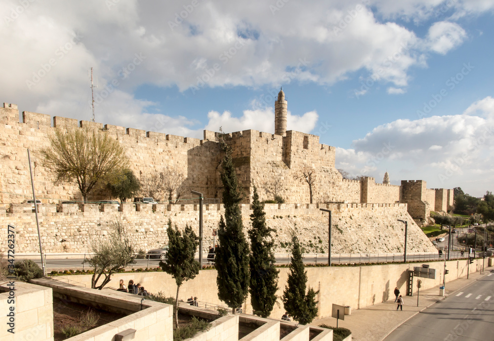 Jerusalem, Israel, January 29, 2020: Walls of old Jerusalem