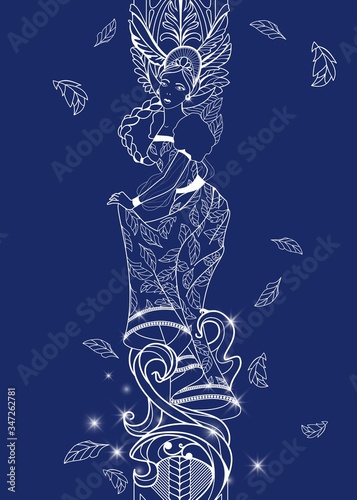 Using the waves of the ocean, the swan turns into a beautiful princess. Illustration for the book about Pushkin's tale of Tsar Saltan, Russia