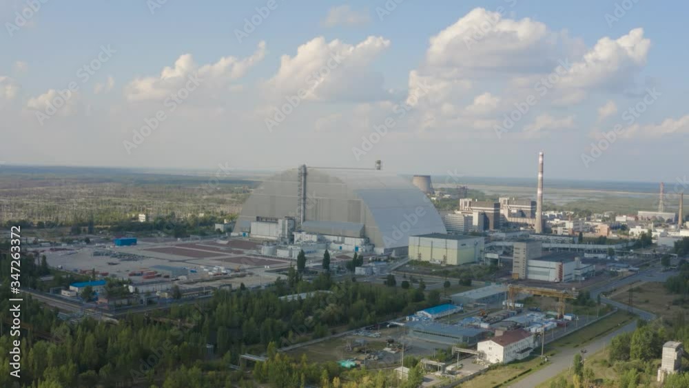 Chernobyl nuclear power station, Ukraine, Aerial Shot Chernobyl nuclear power station, Ukraine, Aerial Shot