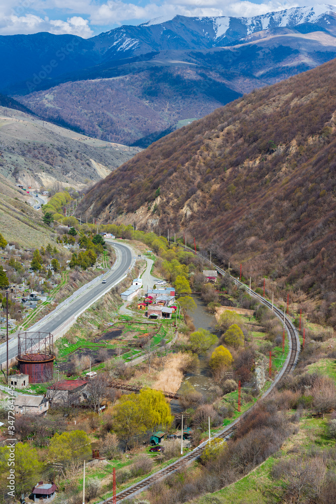 Amazing landscape with Pambak river, road and railway, Armenia. Amazing landscape with Pambak river, road and railway, Armenia.