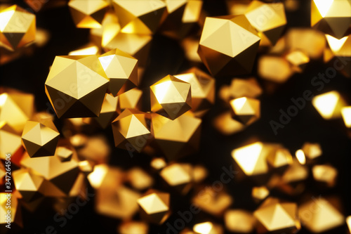 Abstract gold solids on dark background - 3d illustration