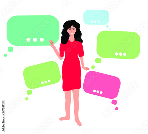 Content manager. Young woman content moderator. Hand drawn illustration. Vector informational concept illustration
