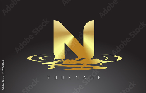 N Letter Logo Design with Water Effect Vector Illustration.