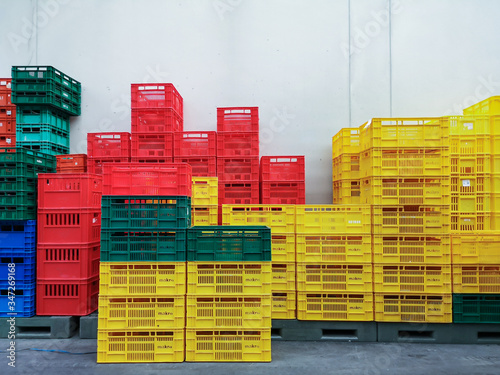 Colorful plastic box storage logistic.Empty box.
