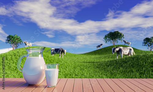 Fresh milk in clear glass a...