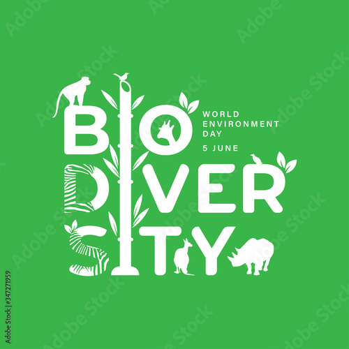 BIODIVERSITY typography design with green color for environment day event . june 5th