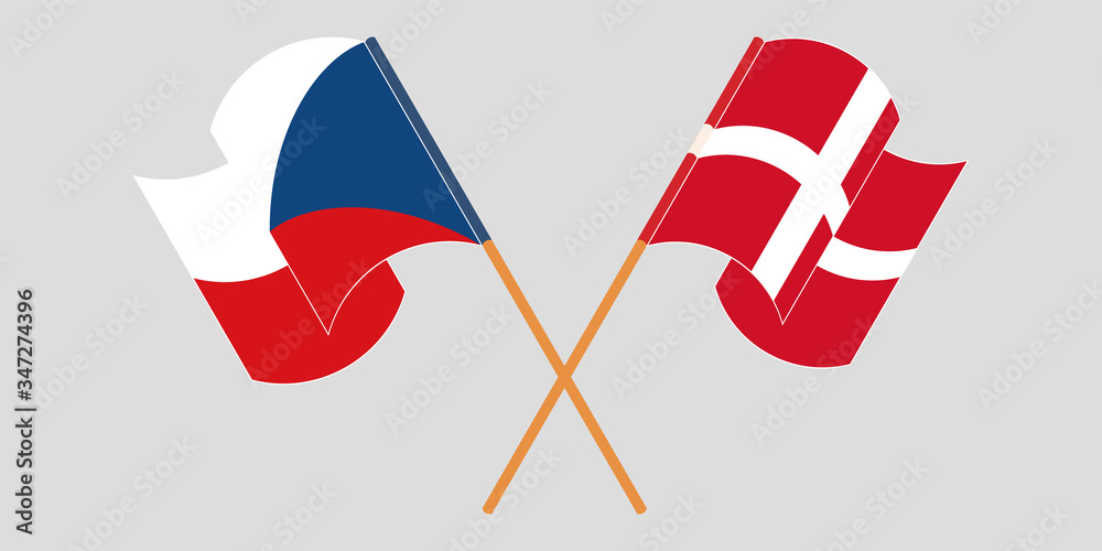 Crossed and waving flags of Czech Republic and Denmark Crossed and waving flags of Czech Republic and Denmark