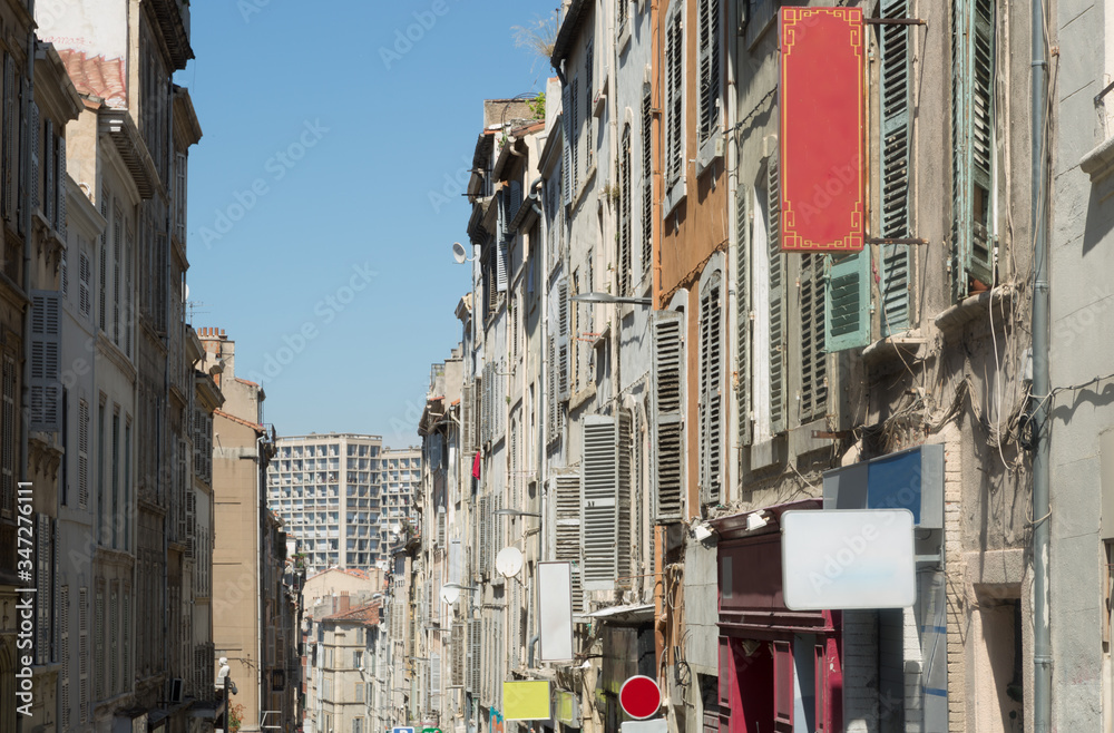 16 Aug 2018. rows of buildings in in Marseille France