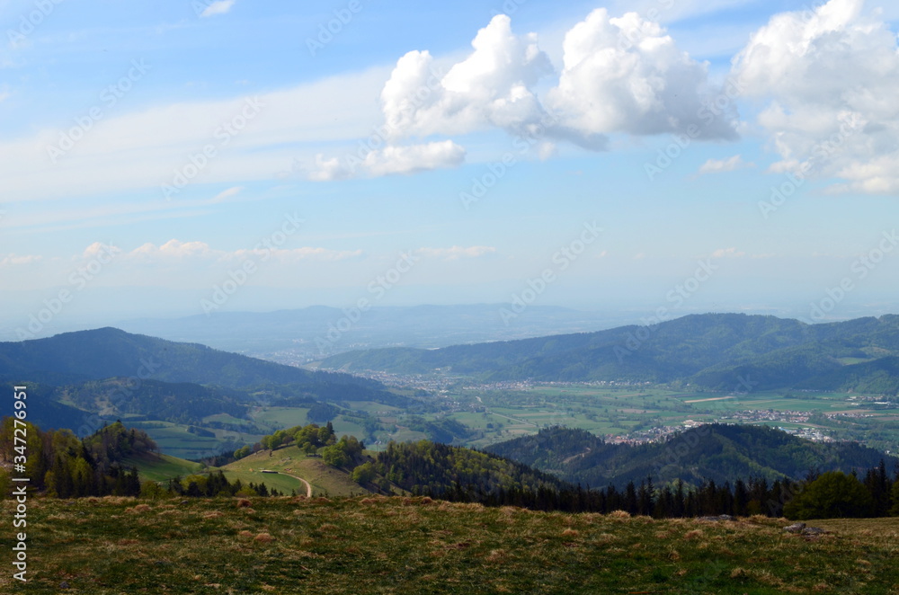 Fototapeta premium Blick vom Hinterwaldkopf auf den Schwarzwald unter Wolken