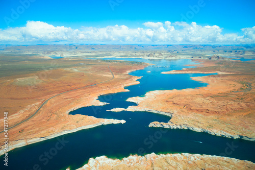 Lake Powell panoramic view from above, man-made reservoir on the Colorado River
