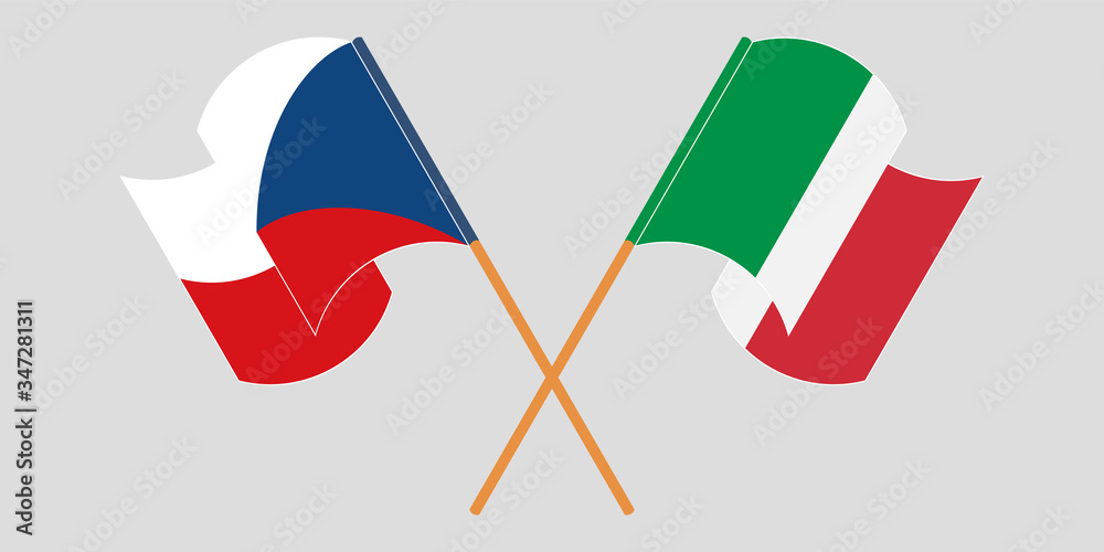 Crossed and waving flags of Czech Republic and Italy Crossed and waving flags of Czech Republic and Italy