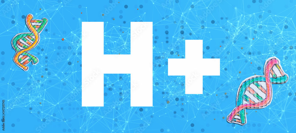 Fototapeta premium Humanity Plus theme with DNA and abstract network patterns