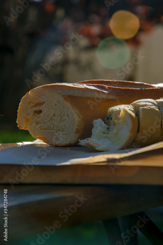 Freshly baked bread in sunlight 
