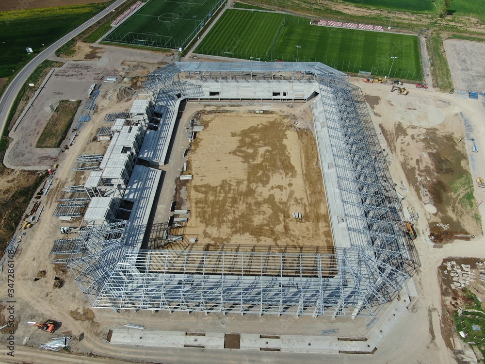 Aerial view of a new stadium 