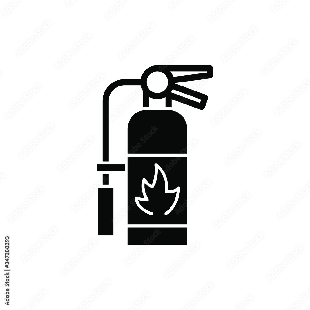 Fire extinguisher icon template in black flat design on white background, Fire extinguisher symbol vector sign isolated on white background illustration for graphic and web design