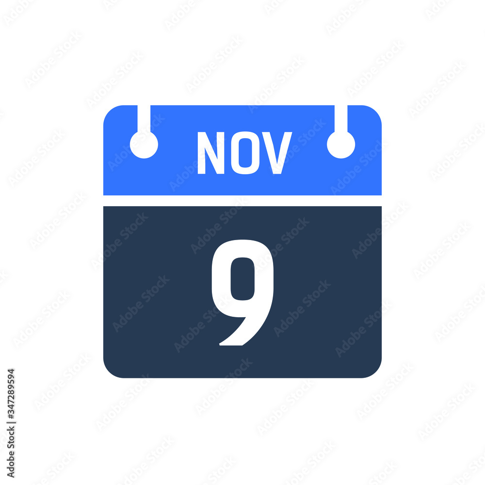 Calendar Date Icon - November 9 Vector Graphic Calendar Date Icon - November 9 Vector Graphic