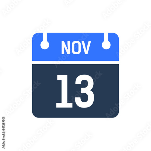 Calendar Date Icon - November 13 Vector Graphic
