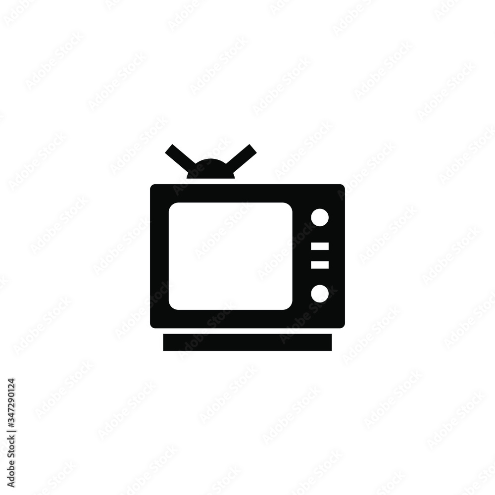 Television icon template in black flat design on white background, TV symbol vector sign isolated on white background illustration for graphic and web design.