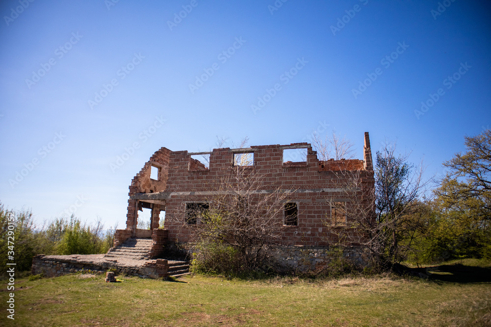 Old ruined abandoned building on top of hill near the Kragujevac in Serbia