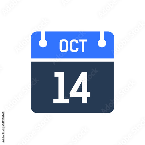 Calendar Date Icon - October 14 Vector Graphic