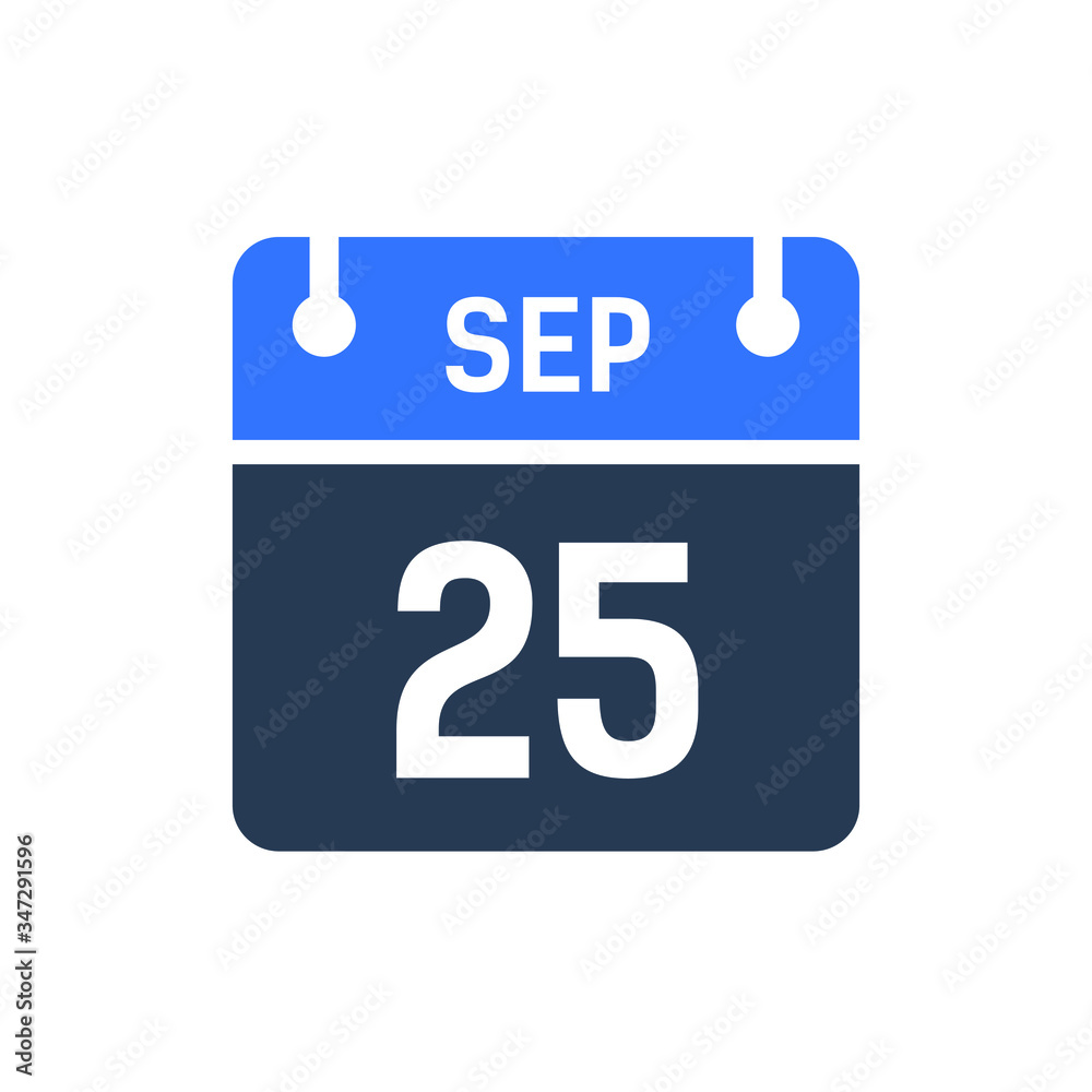 Calendar Date Icon - September 25 Vector Graphic