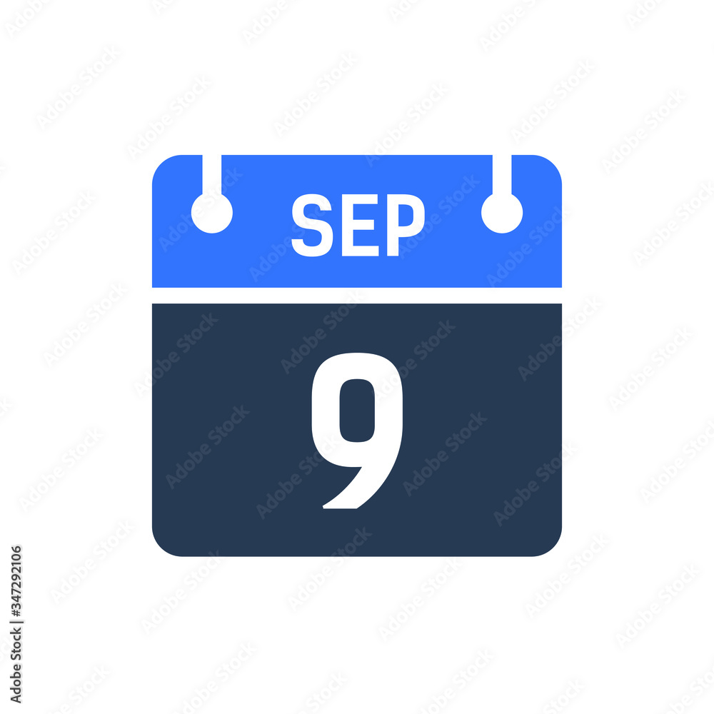 Calendar Date Icon - September 9 Vector Graphic