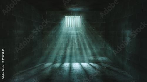 3D rendering of a dark cell at night photo