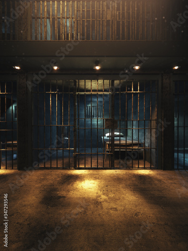 Canvastavla 3D rendering of a dark cell at night