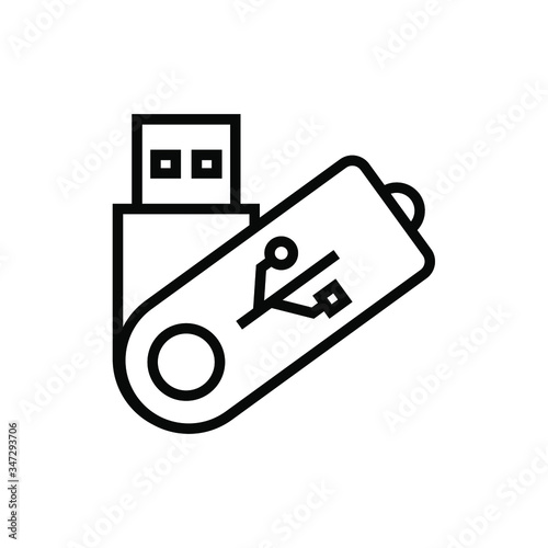 flash drive icon in outline style on white background, usb icon vector