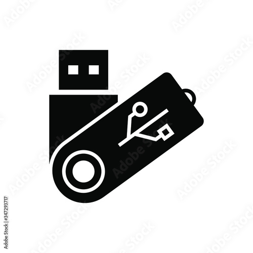 flash drive icon in black flat design on white background, usb icon vector