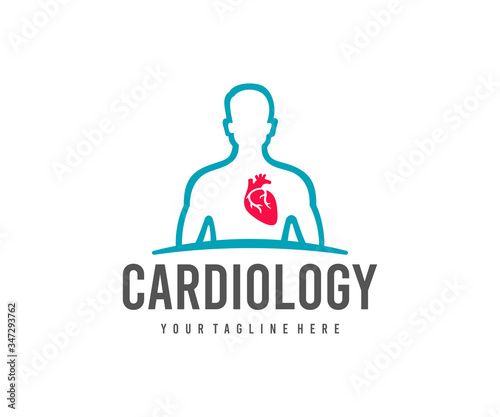 Cardiology, man with a heart, logo design. Medical, medicine and healthcare, vector design and illustration