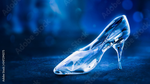 Fairy tale glass slipper shining in the moonlight. 3D illustration, rendering