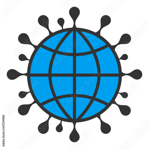 Vector coronavirus Earth flat icon. Vector pictograph style is a flat symbol coronavirus Earth icon on a white background.